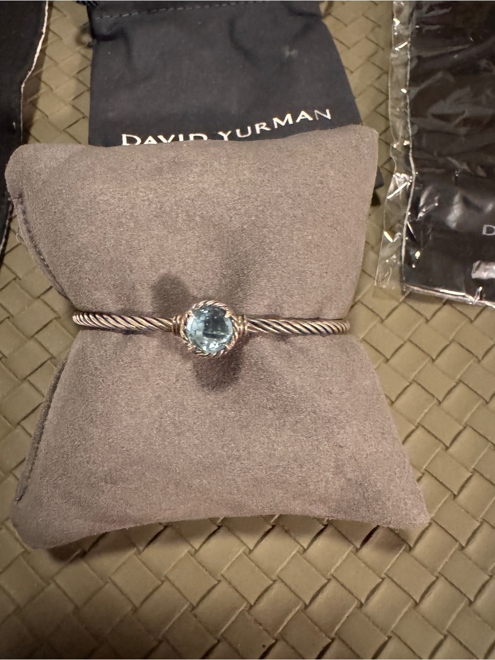 David Yurman Sterling Cable Bracelet with Round Blue Gemstone